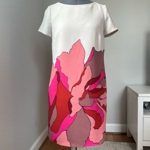 Ann Taylor LOFT Short-sleeve Shift Dress | Women's Size 2 | Offwhite, Pink, Red